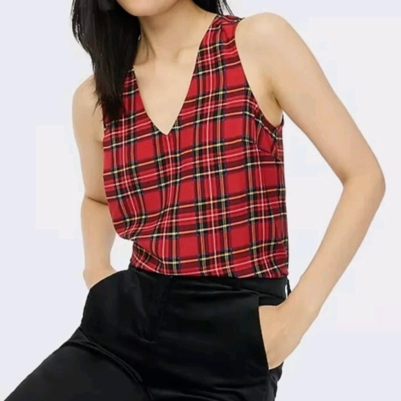 NWT Vneck J. Crew Tartan Shell Top - Picture 1 of 10
